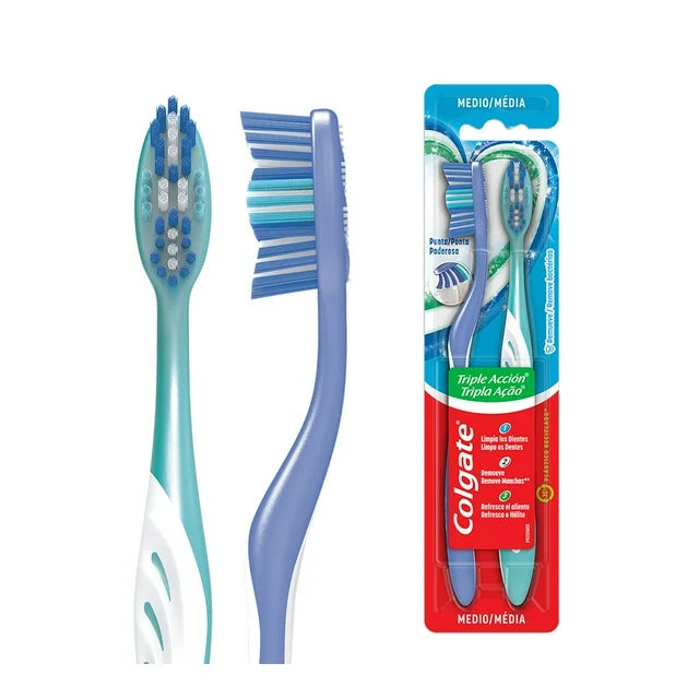 Cepillo Dental Colgate Triple Acción con Cerdas Pulidoras 2 pz