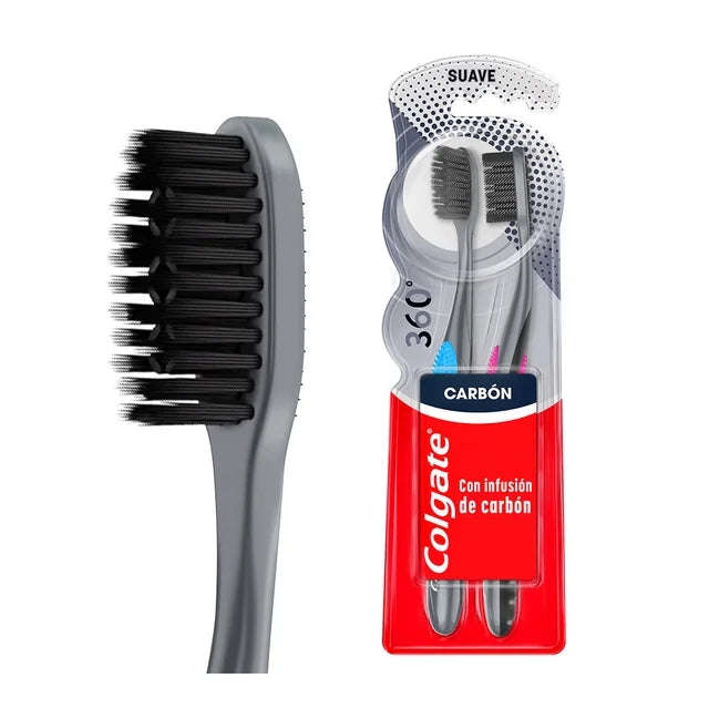 Cepillo Dental Colgate 360° Black Protección y Salud para Toda tu Boca 2 pz