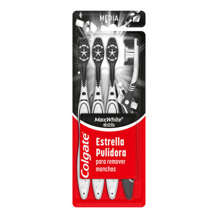 Cepillo Dental Colgate Max White Carbón con Estrella Pulidora 4 pz