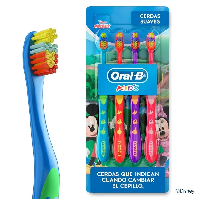 Cepillo de dientes infantil Oral-B Kids para una Limpieza Completa, Cerdas Suaves, Multicolor 4 pz