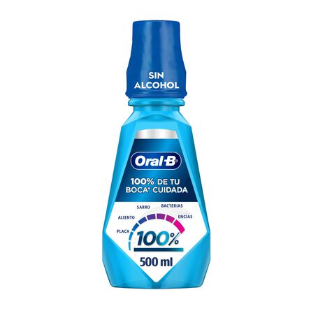 Enjuague Bucal, Oral B, 100%, Sin Alcohol, Sabor a Menta, 500 ml