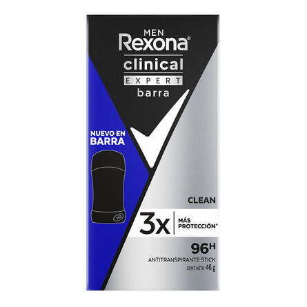 Antitranspirante Rexona men clinical expert clean en barra 46 gr