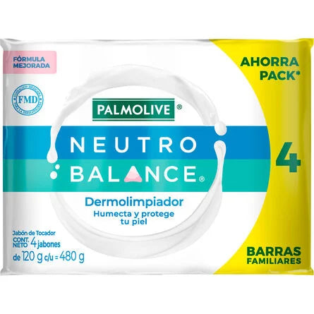 Jabón de Baño Palmolive Neutro Balance Dermolimpiador Humecta y Protege tu Piel 4 x 120 gr
