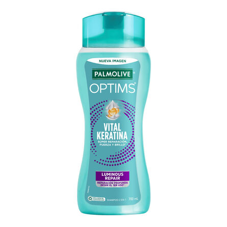 Shampoo Palmolive Optims Luminous Repair Fórmula con Vital Keratina, Ayuda a tu Cabello a Repararlo Profundamente 700 ml