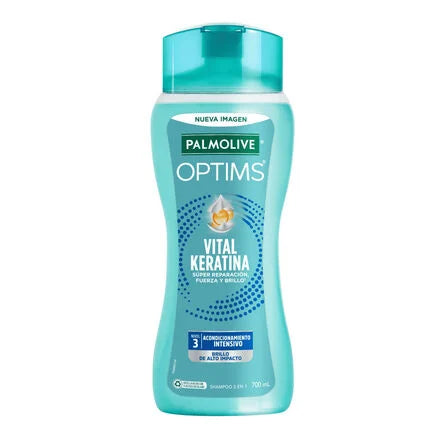 Shampoo Palmolive Optims Nivel 3 Acondicionamiento Intensivo con Vital Keratina Cabello con un Brillo de Alto Impacto 700 ml