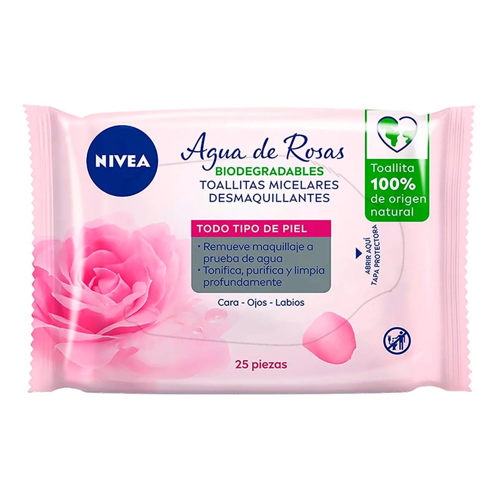 Toallitas desmaquillantes NIVEA micelares con agua de rosas 25 pz