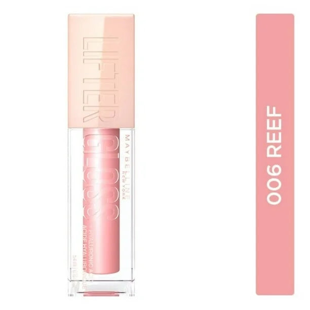 Gloss hidratante de larga duración con ácido Hialurónico, Maybelline Lifter tono Reef 006, 5.4 ml