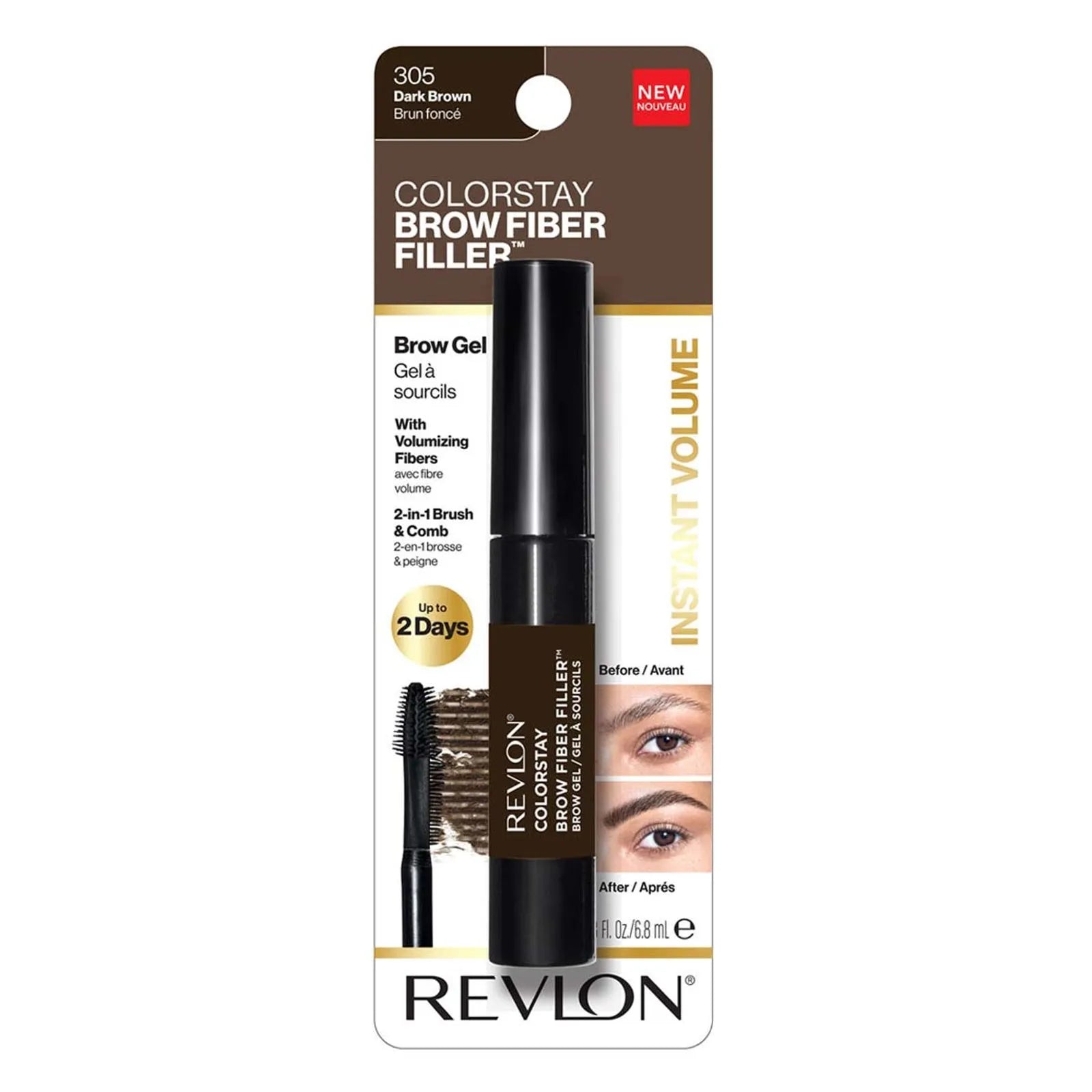 Tinta para cejas Revlon gel colorstay brow fiber filler dark brown 6.8 ml