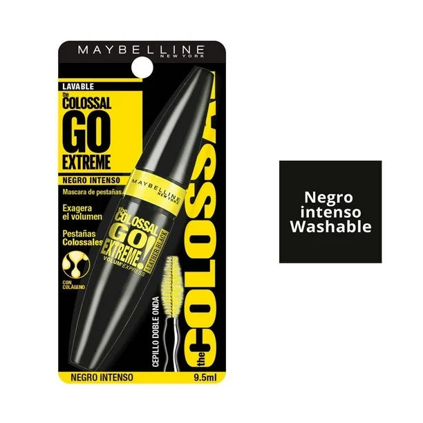 Máscara para pestañas Maybelline The Colossal go extreme! lavable negro intenso 9.5 ml