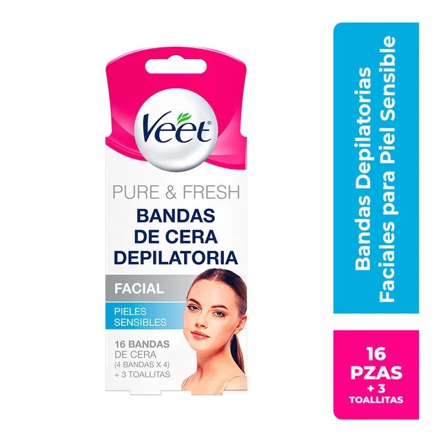 Bandas faciales Veet Hipoalergénico Piel sensible 16 Bandas