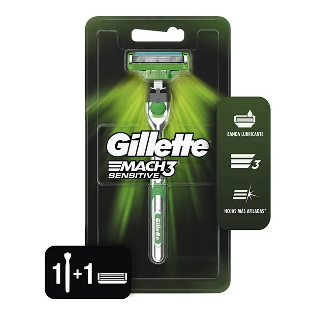 Rastrillo para afeitar recargable Gillette Mach3 Sensitive con aloe, 1 pz