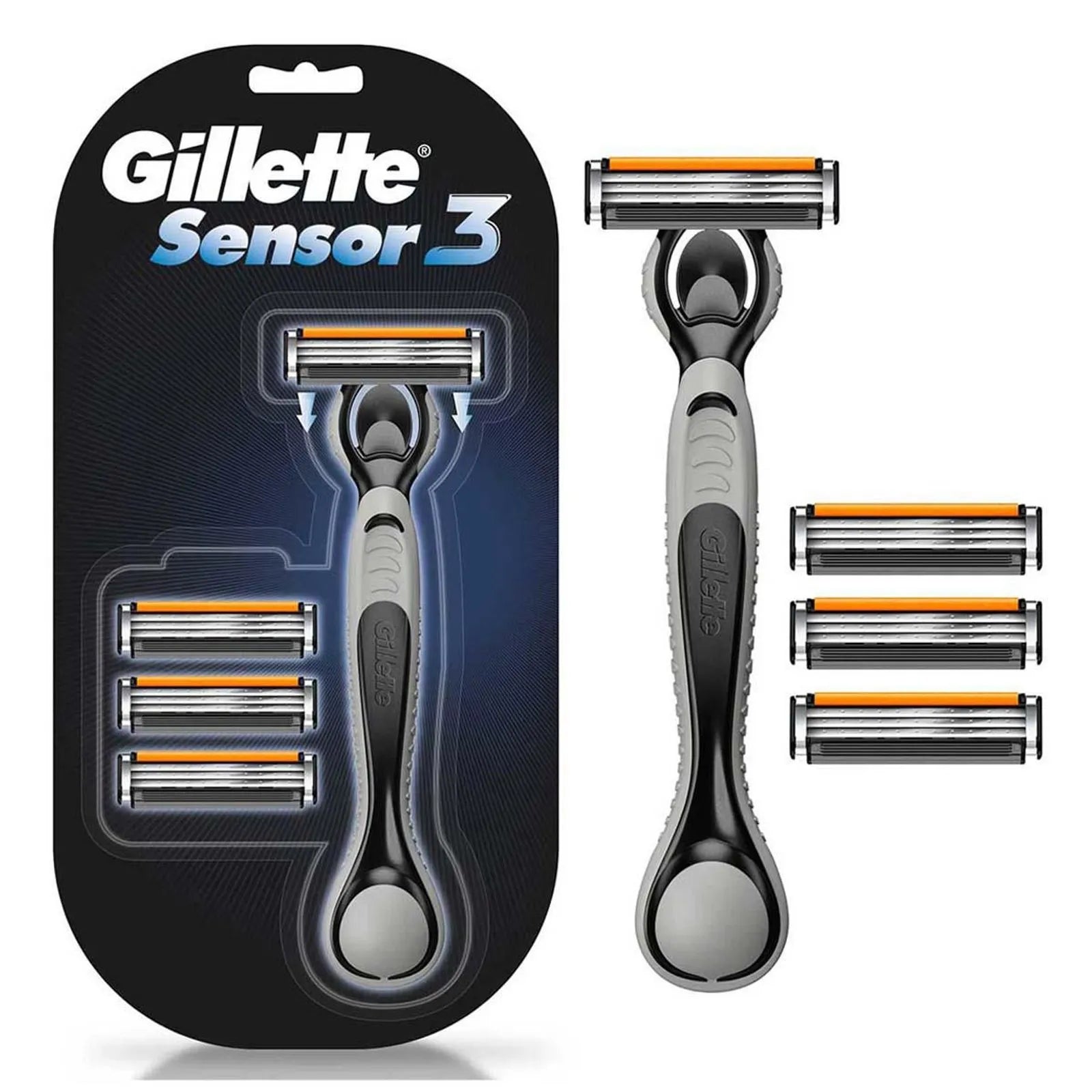Rastrillo Gillette Sensor3, 1 Mango + 4 Repuestos con 3 Hojas para Rasurar