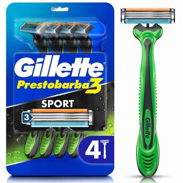 Rastrillo Gillette Prestobarba3 Sport con 3 hojas para rasurar al ras, 4 pz