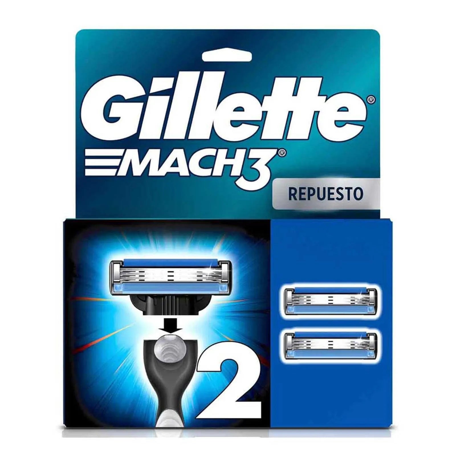 Cartucho de rastrillo Gillette Mach3 con 3 hojas para rasurar al ras 2 pz