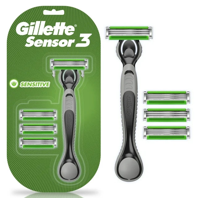 Rastrillo Gillette Sensor3 Sensitive, 1 Mango + 4 Repuestos para Piel Sensible