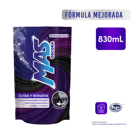 Detergente Líquido en Bolsa para Ropa Obscura MAS 830 ml