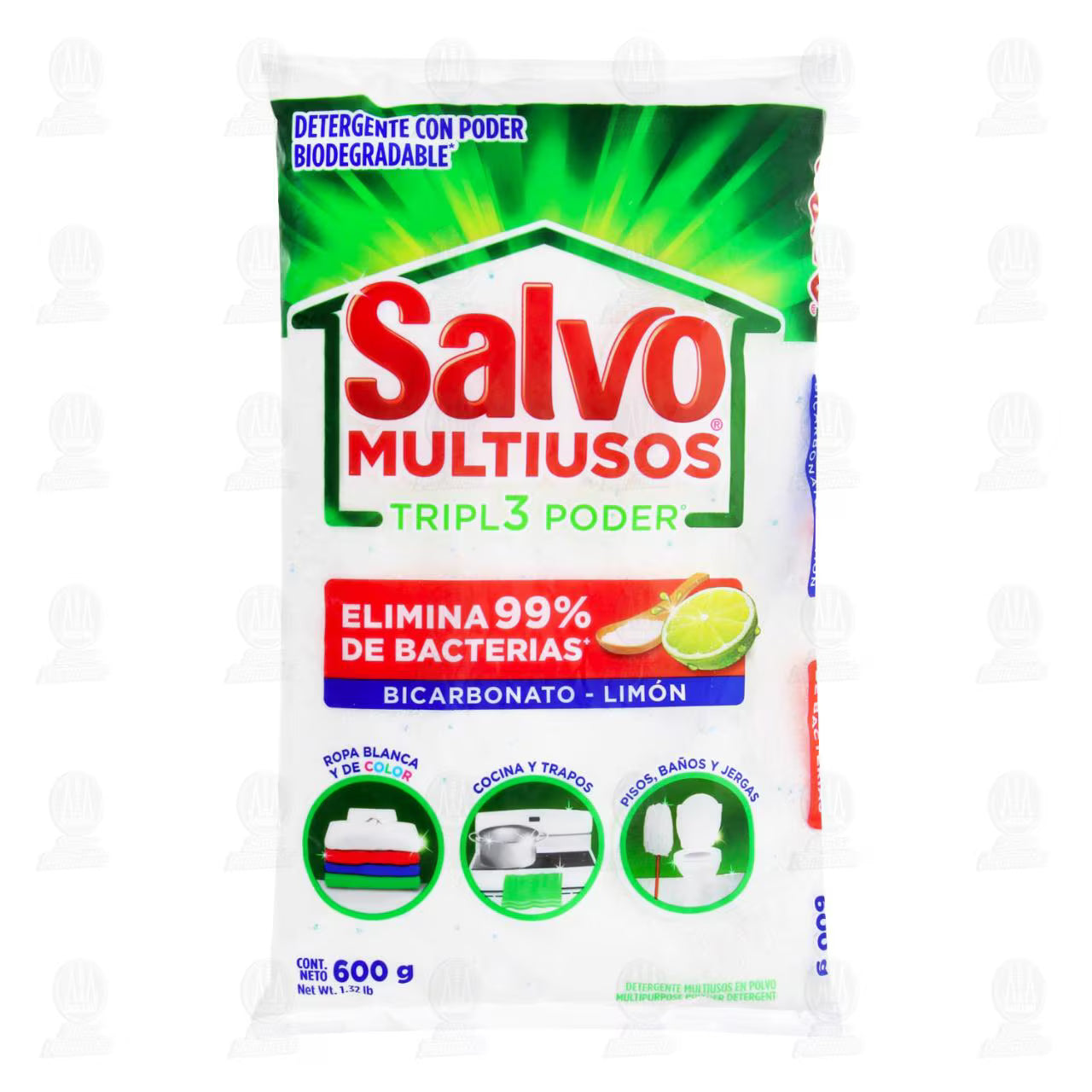 Salvo Multiusos Limón Triple Poder Detergente en Polvo 600 gr