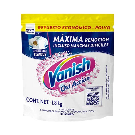 Vanish Quitamanchas en Polvo para Ropa Blanca Oxi Action Crystal White 1.8 kg