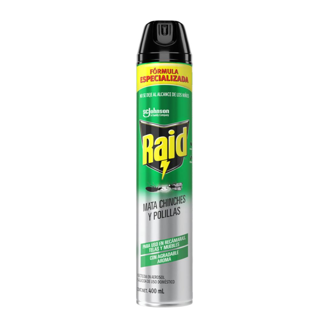Raid Insecticida en Aerosol Fórmula Especializada Mata Chinches y Polillas 400 ml