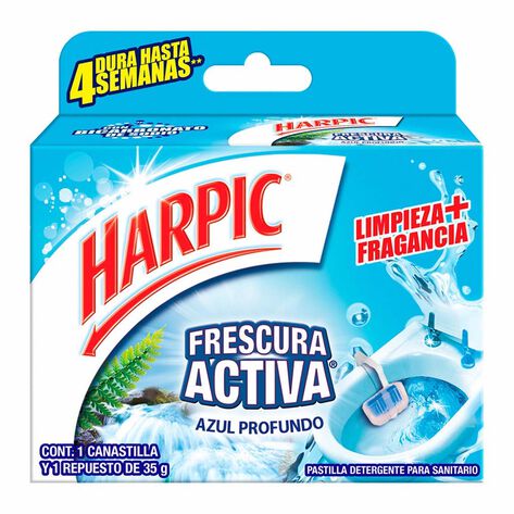 Harpic Canastilla para Inodoro Frescura Activa Azúl Profundo 35 gr