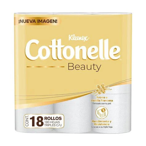 Papel Higiénico Kleenex Cottonelle Beauty 18 Rollos, 180 Hojas Dobles