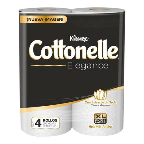 Papel Higiénico Kleenex Cottonelle Elegance 4 Rollos, 252 Hojas Dobles