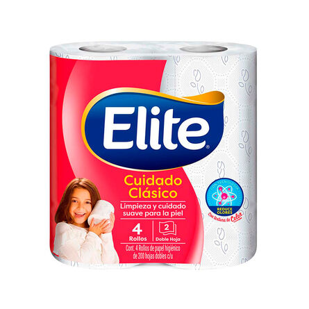 Papel Higiénico 200 Hojas D obles Elite Cuidado Clásico 4 Rollos