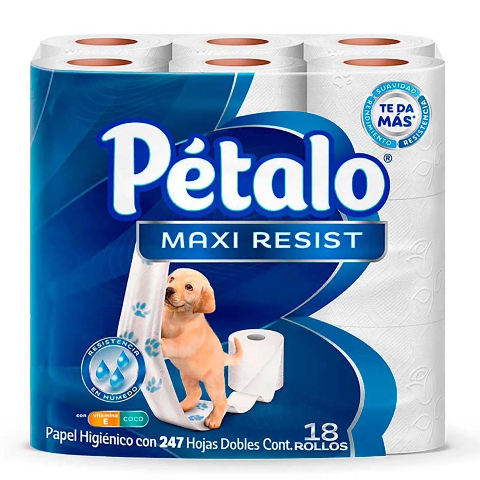 Papel higiénico Pétalo Maxi Resist 18 rollos de 247 hojas dobles c/u
