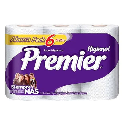 Papel Higiénico 225 Hojas Dobles Manzanilla Premier 6 Rollos