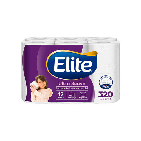 Papel Higiénico 320 Hojas Dobles Elite Ultra Suave 12 Rollos