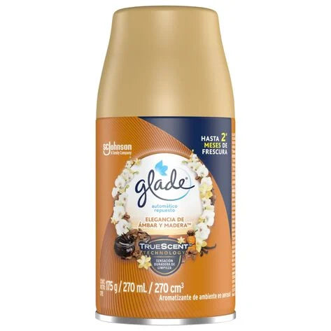 Glade Aromatizante Automático en Aerosol Aparato Elegancia de ámbar y madera 175 gr