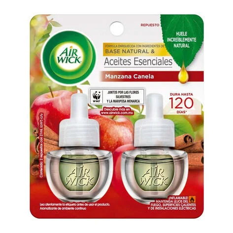Air Wick Aromatizante de Ambiente Eléctrico 2 Repuestos Manzana Canela 20 ml