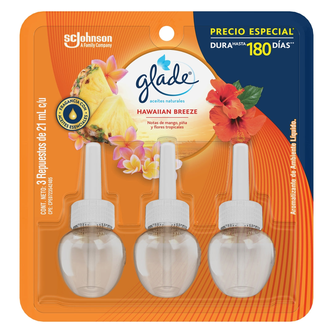 Glade Aceites Naturales Repuesto x3 Hawaiian Breeze 21 ml