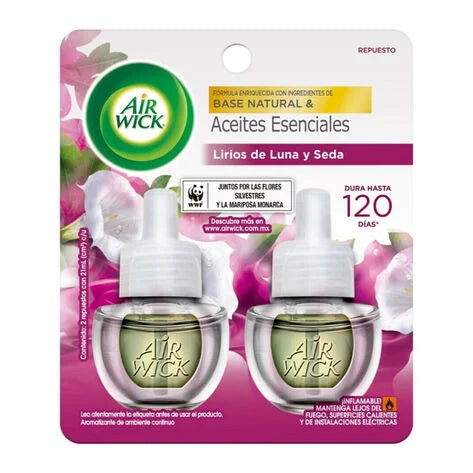 Air Wick Aromatizante de Ambiente Eléctrico 2 Repuestos Lirios de Luna y Seda 20 ml