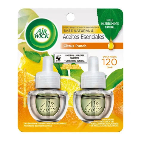 Air Wick Aromatizante de Ambiente Eléctrico 2 Repuestos Citrus Punch 20 ml