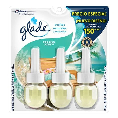 Repuesto de Aromatizante Eléctrico Glade Paraíso Azul 1 paquete con 3 pz