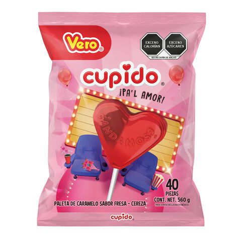 Paletas sabor cereza Cupido Vero 40 piezas