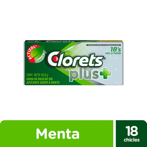 Chicle Clorets Plus 30.6 gr caja con 18 pz