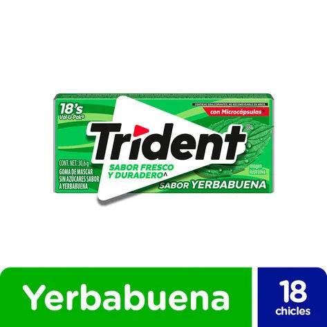 Chicle Trident Yerbabuena 30 gr caja con 18 pz