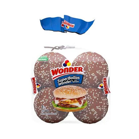 Pan Para Hamburguesas Super Bollos Wonder con Ajonjolí 8 Piezas