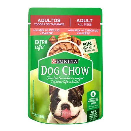 Dog chow adultos todos los tamaños con carne 100gr
