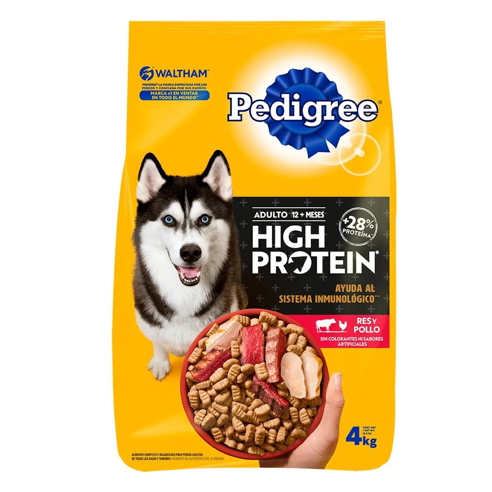 Pedigree high protein croquetas adulto con res y pollo. 4kg