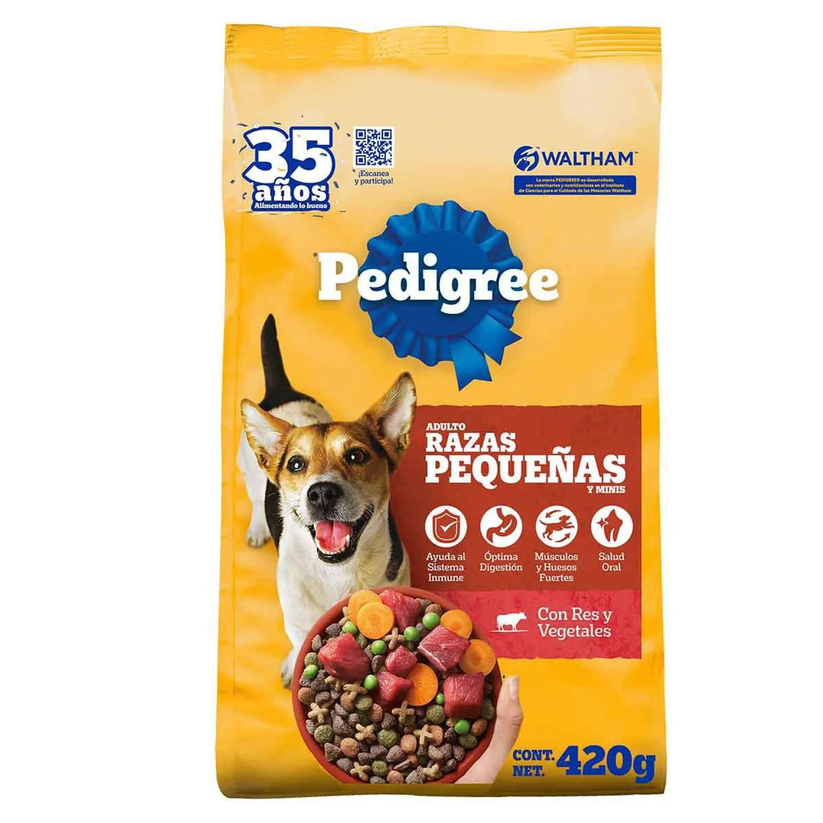 Pedigree croquetas adulto razas pequeñas con res y vegetales. 420g