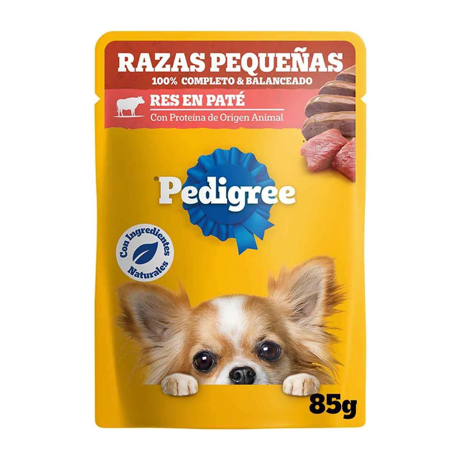 Pedigree sobres adulto razas pequeñas en pate con res 85gr