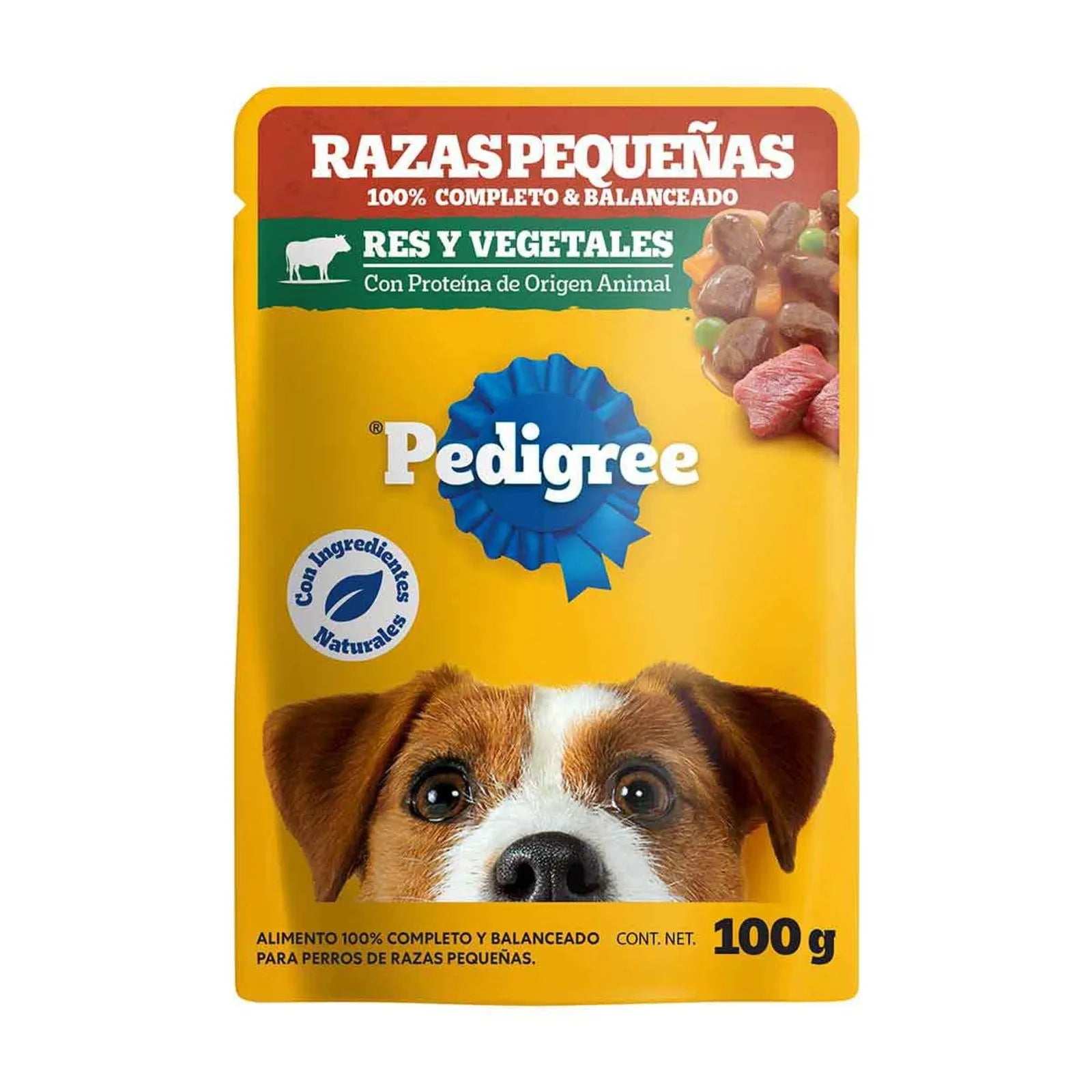 Pedigree sobres adulto razas pequeñas en filetes con res y vegetales 100gr