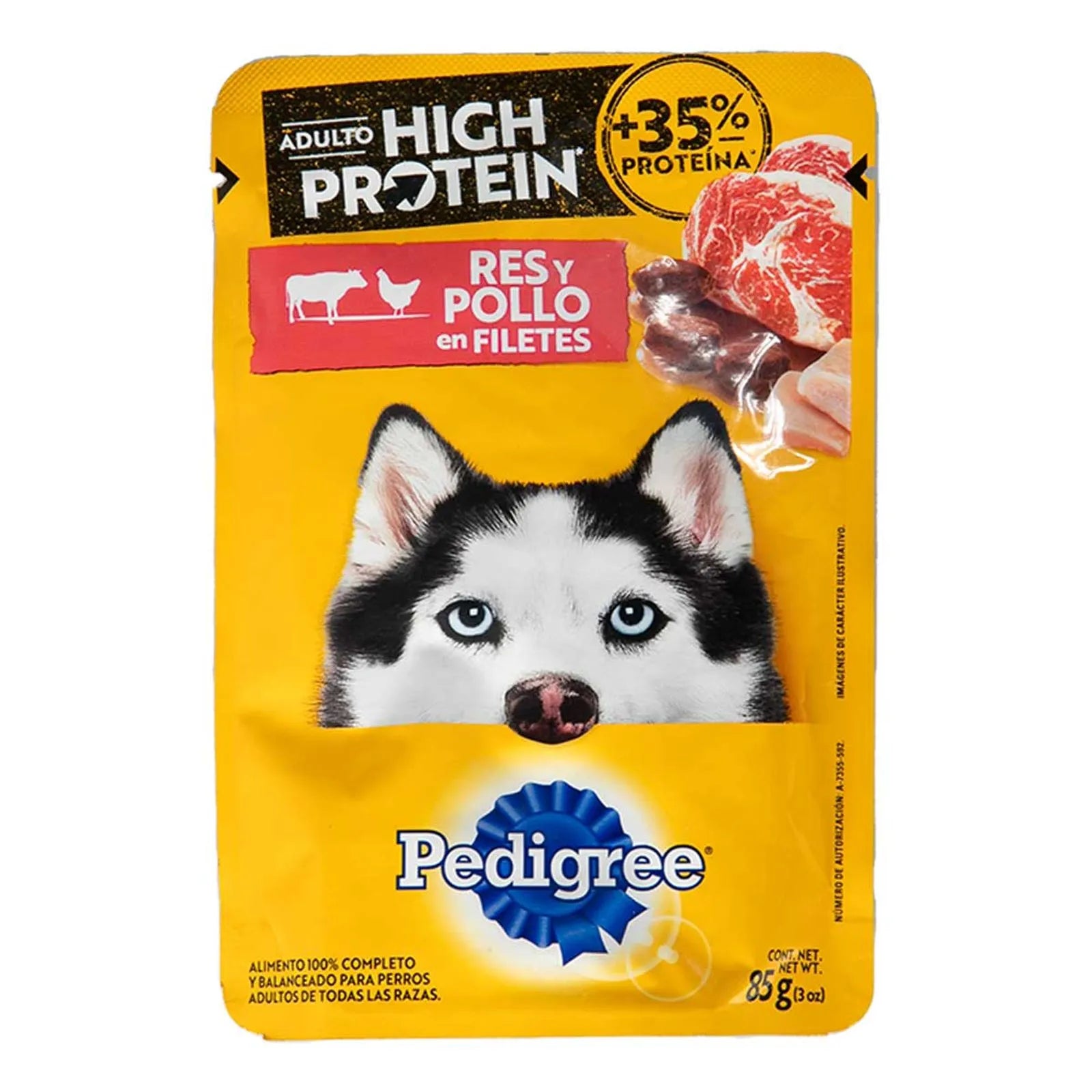 Pedigree high protein sobres adulto en filetes con res y pollo 85gr