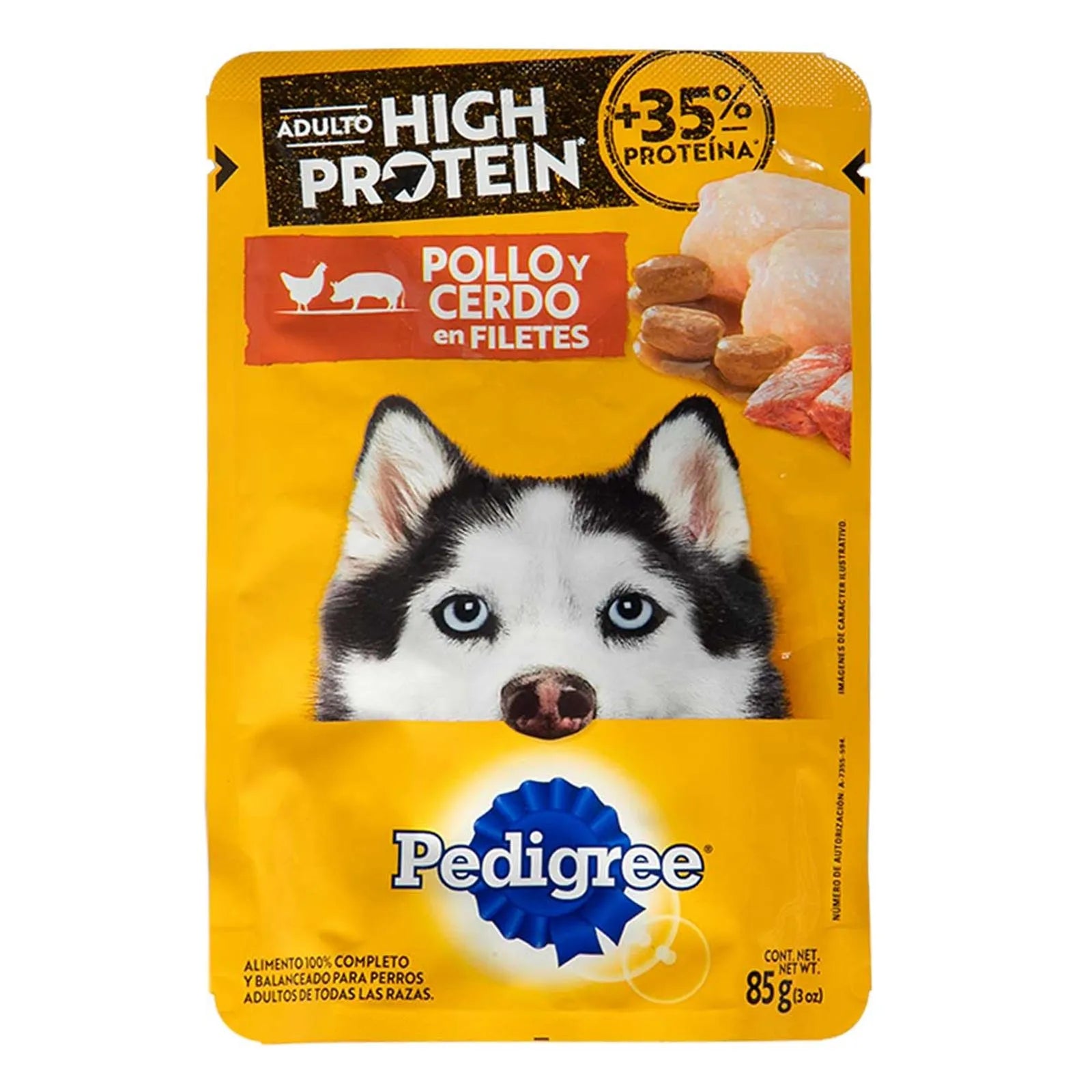 Pedigree high protein sobres adulto en filetes con pollo y cerdo. 85gr